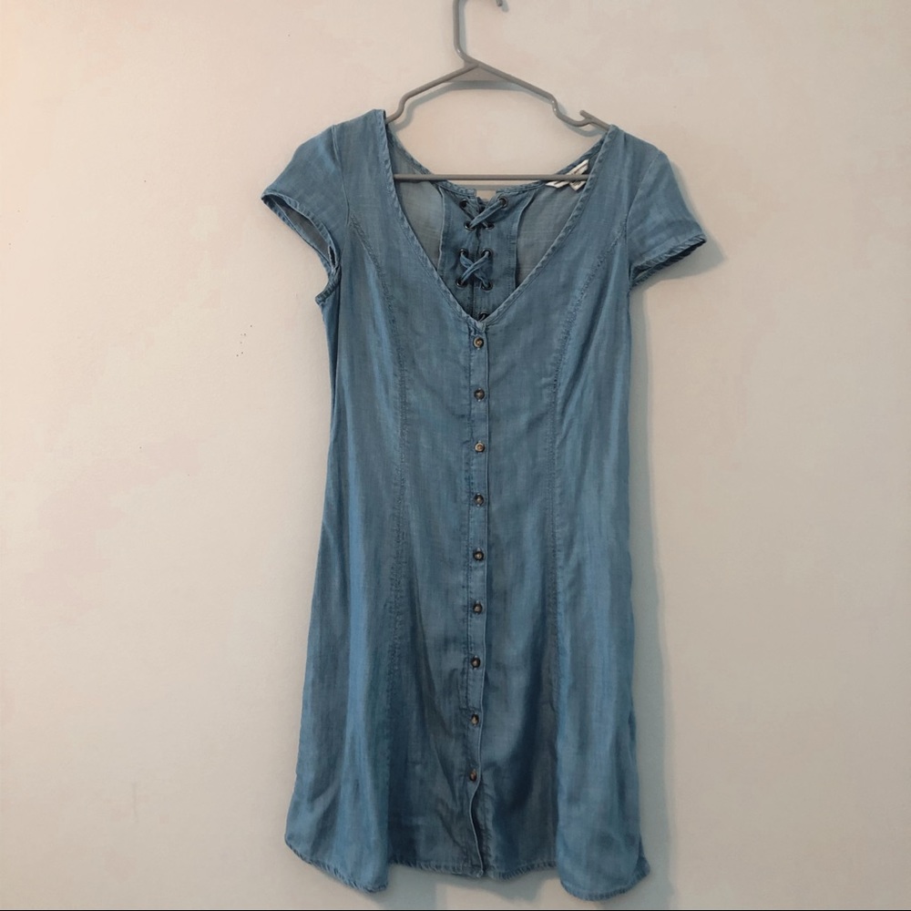 American Eagle blue denim lace up dress